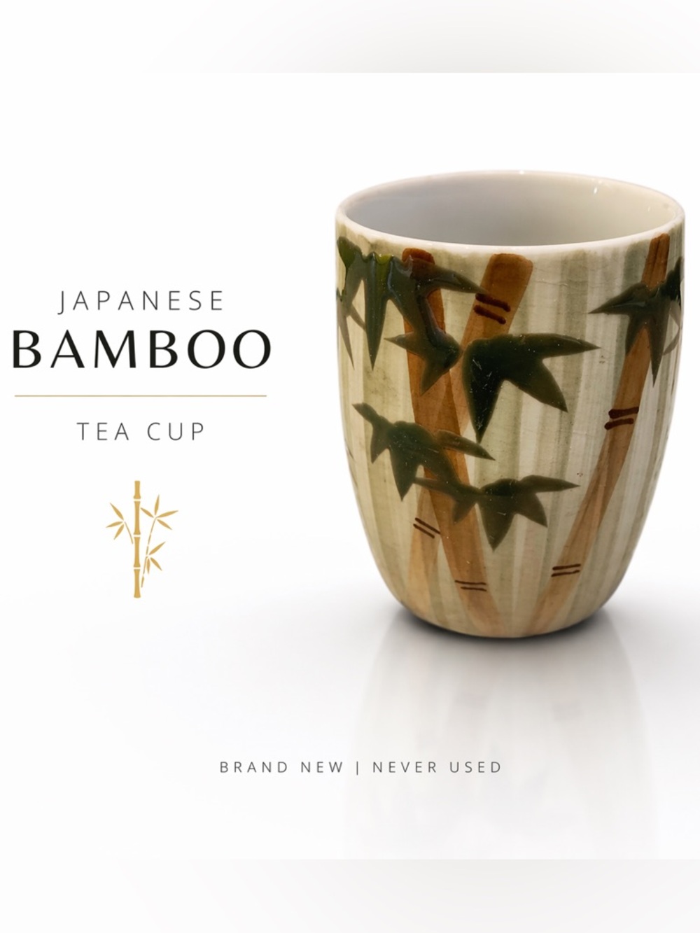 Japanese Bamboo Ceramic Tea Cup Minimalist Green Glaze Mug Made in Japan Style